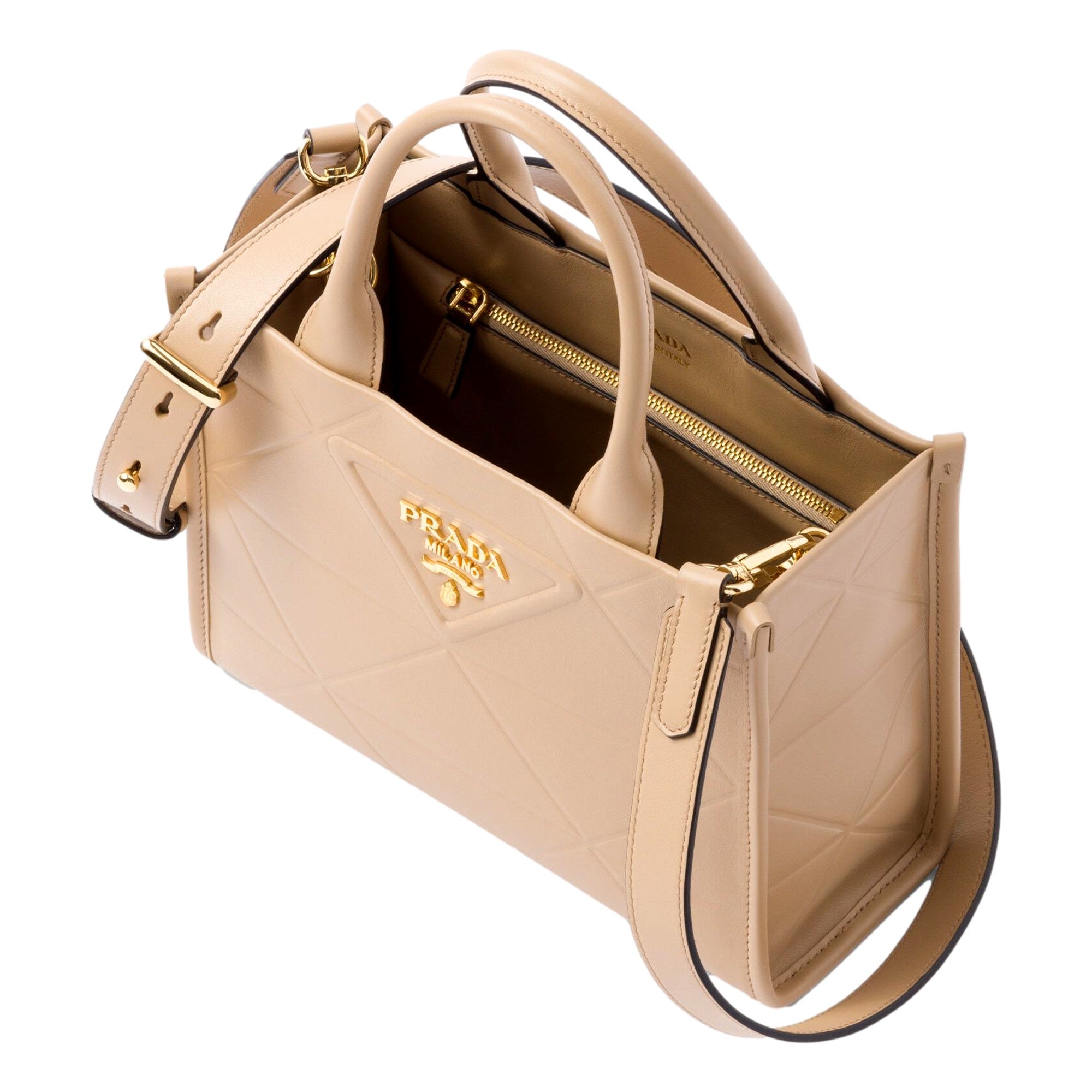 Prada Symbole Quilted Tote: Luxury Soft Calfskin in Sand Beige