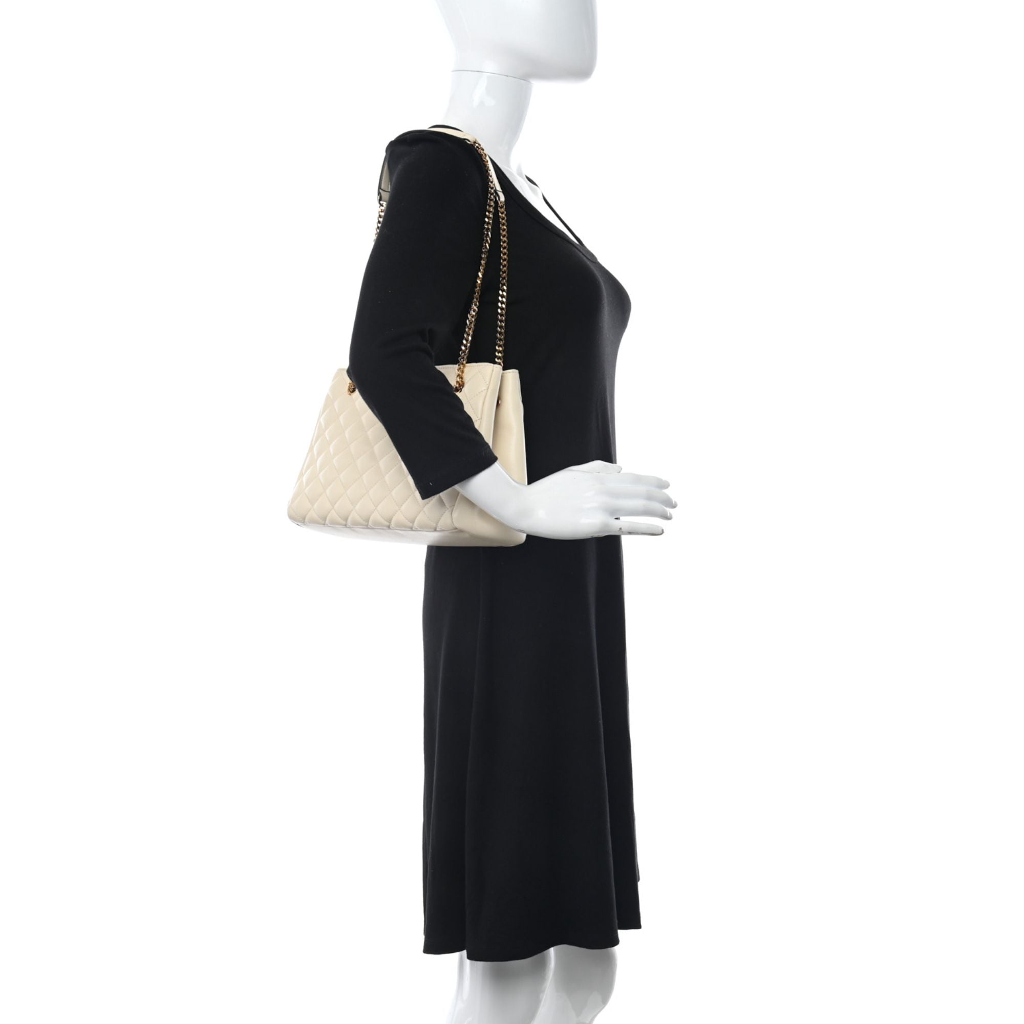 Luxury Versace Large Tote Bag in Quilted Beige Leather
