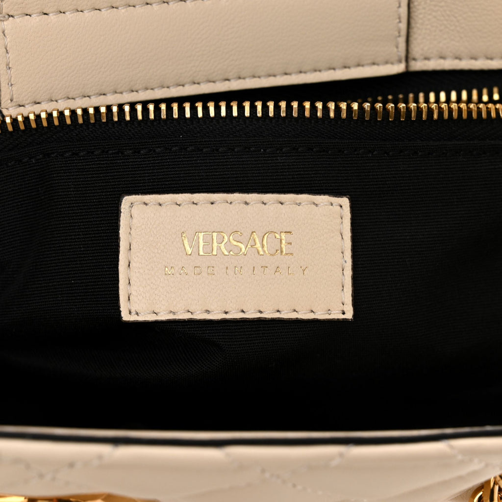 Luxury Versace Large Tote Bag in Quilted Beige Leather