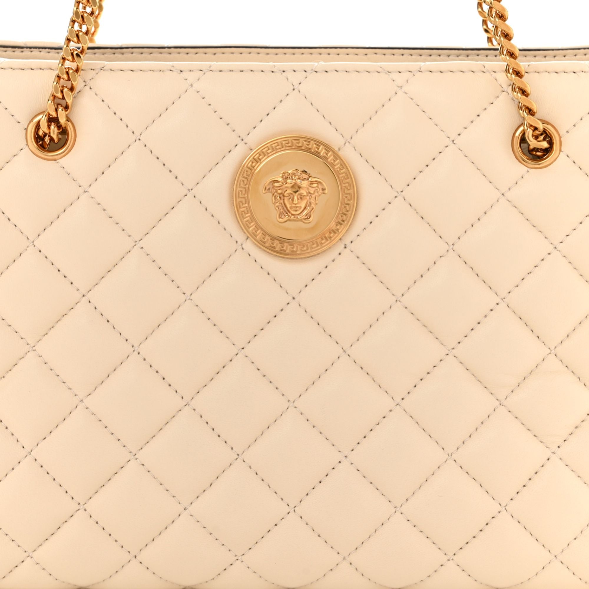 Luxury Versace Large Tote Bag in Quilted Beige Leather