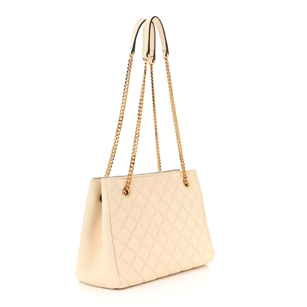 Luxury Versace Large Tote Bag in Quilted Beige Leather