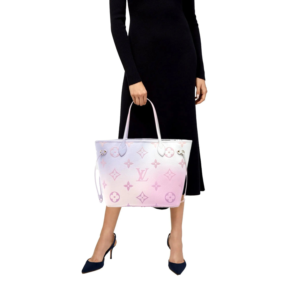 Louis Vuitton Neverfull MM Sunrise Petal Pastel Pink Canvas Leather Tote Bag