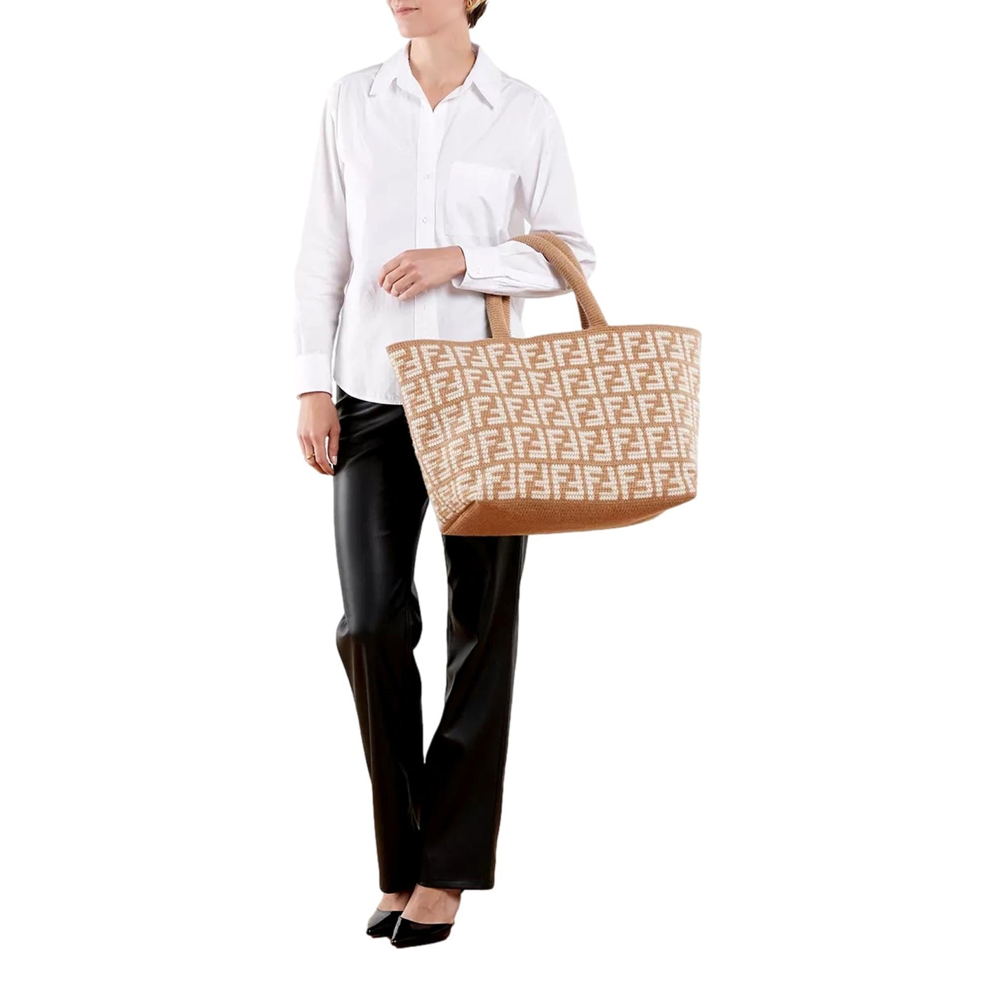 Luxurious Fendi FF Knitted Cashmere Large Shopper Tote Bag -   Shop Bags 