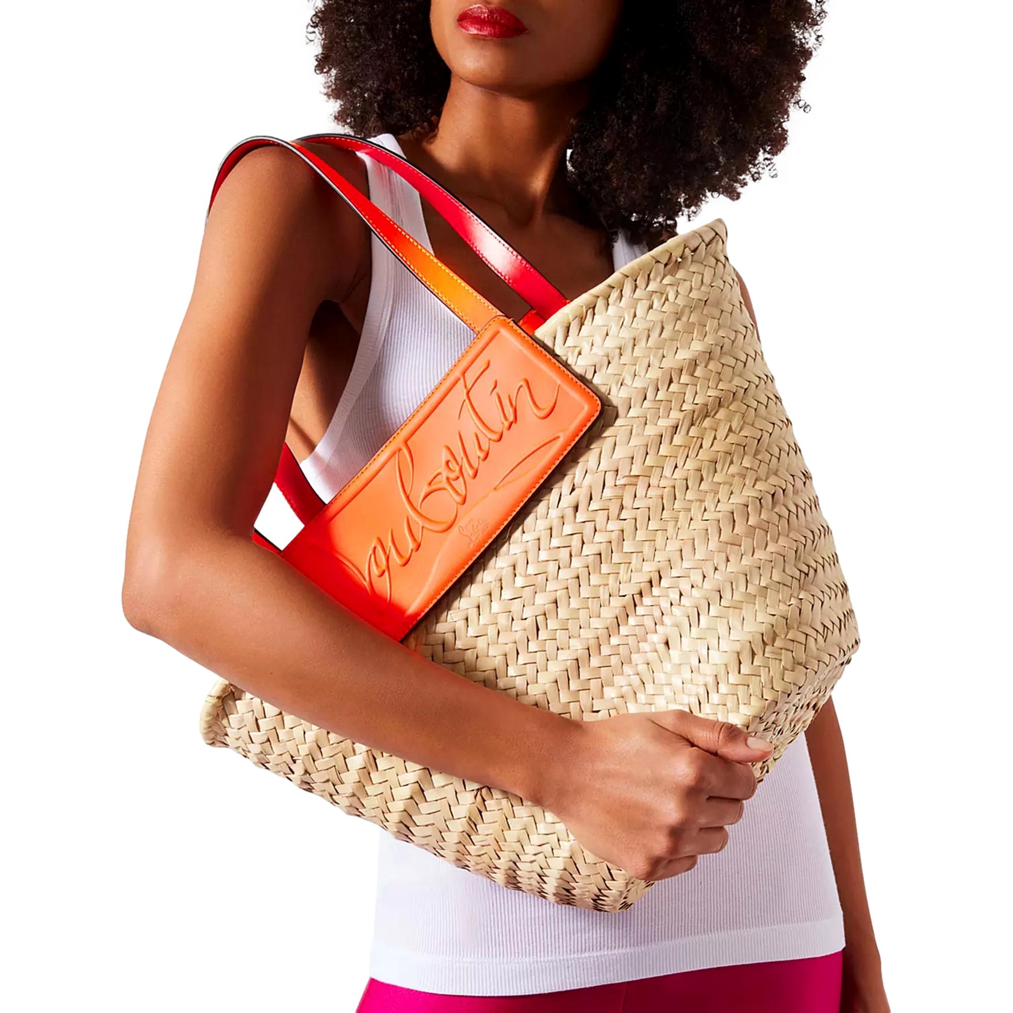 Luxurious Large Orange Tote Bag - Christian Louboutin Raffia Design -   Shop Bags LLC 