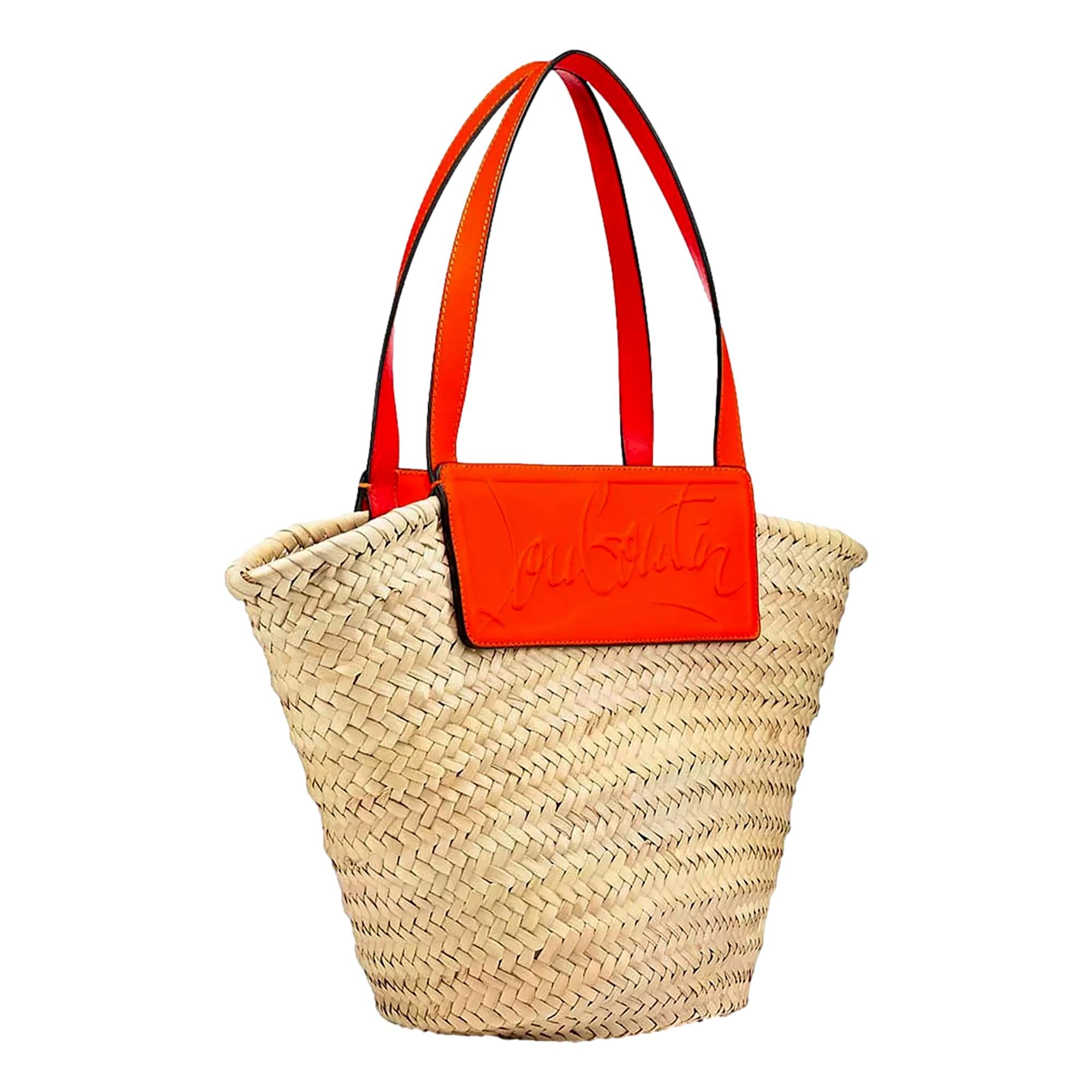 Luxurious Large Orange Tote Bag - Christian Louboutin Raffia Design -   Shop Bags LLC 