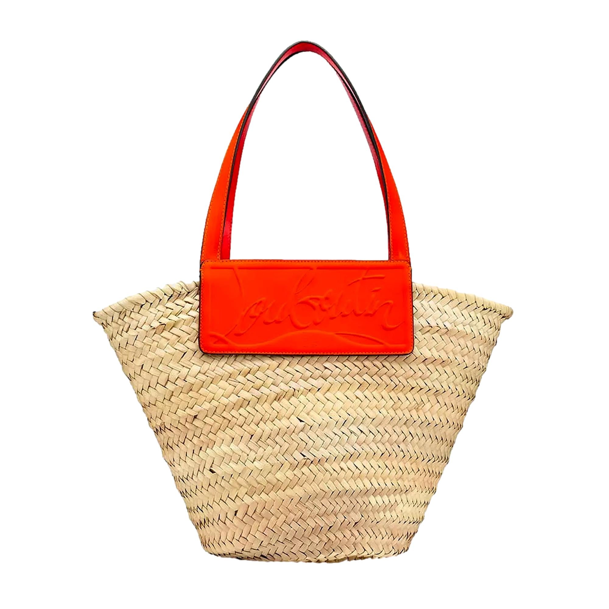Luxurious Large Orange Tote Bag - Christian Louboutin Raffia Design -   Shop Bags LLC 
