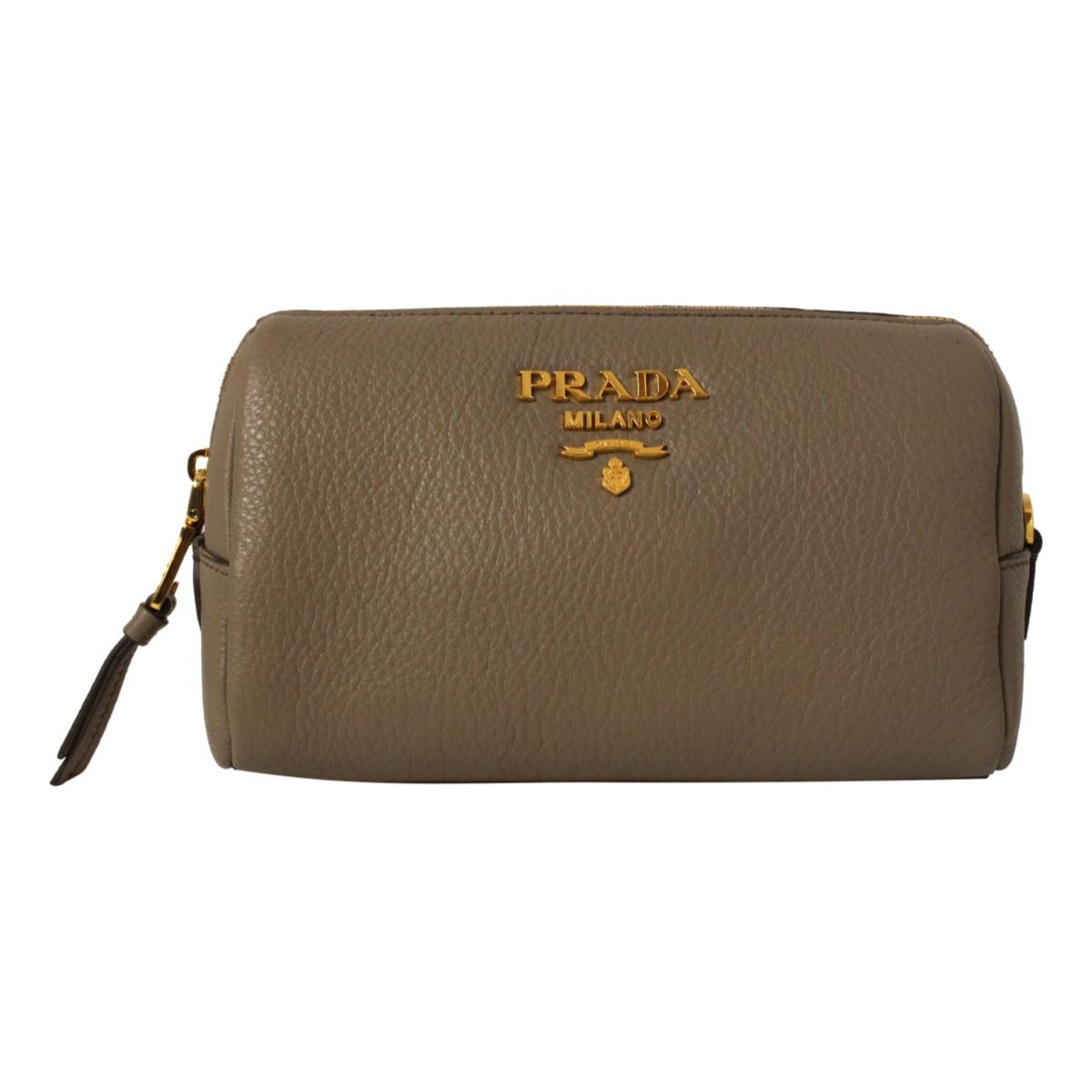 Luxurious Prada Cosmetic Bag - Grey Leather Pouch, Chic Travel -   Shop Bags LLC 
