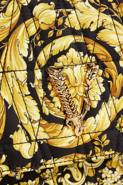 Luxurious Quilted Versace Virtus Shoulder Bag in Black & Gold Silk -   Shop Bags LLC 
