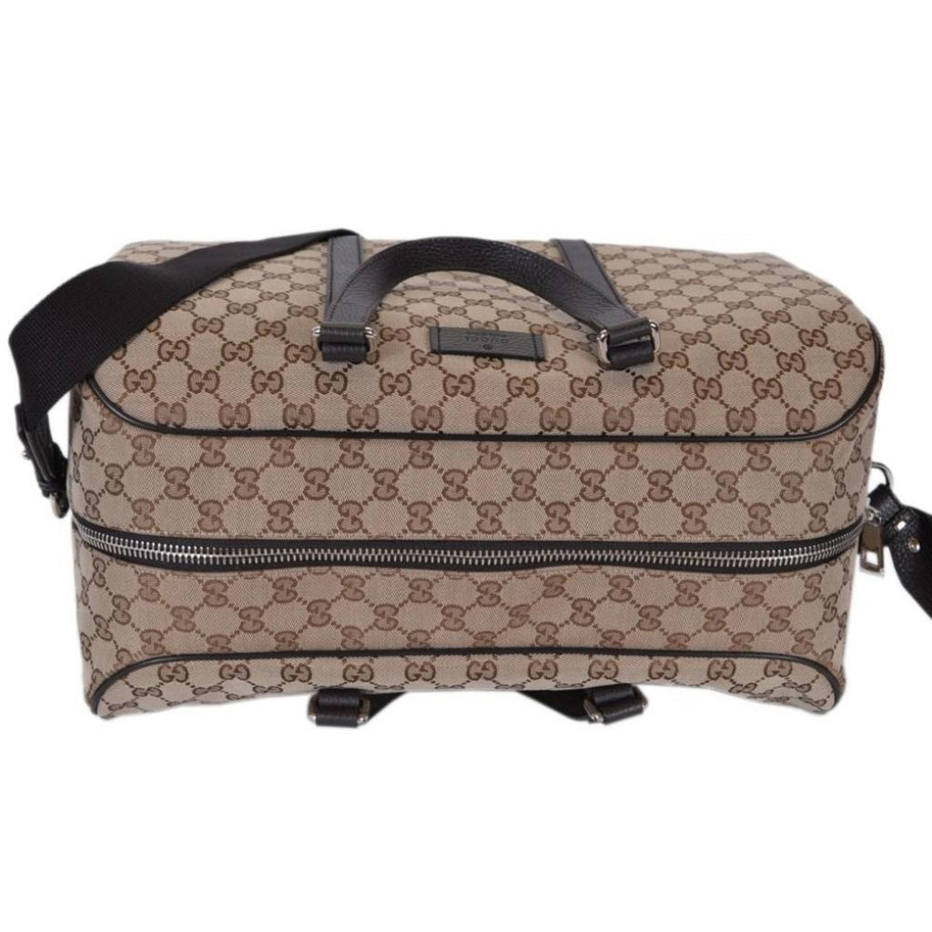 Luxury Gucci Duffle Bag: Stylish Travel in Beige Canvas & Leather -   Shop Bags LLC