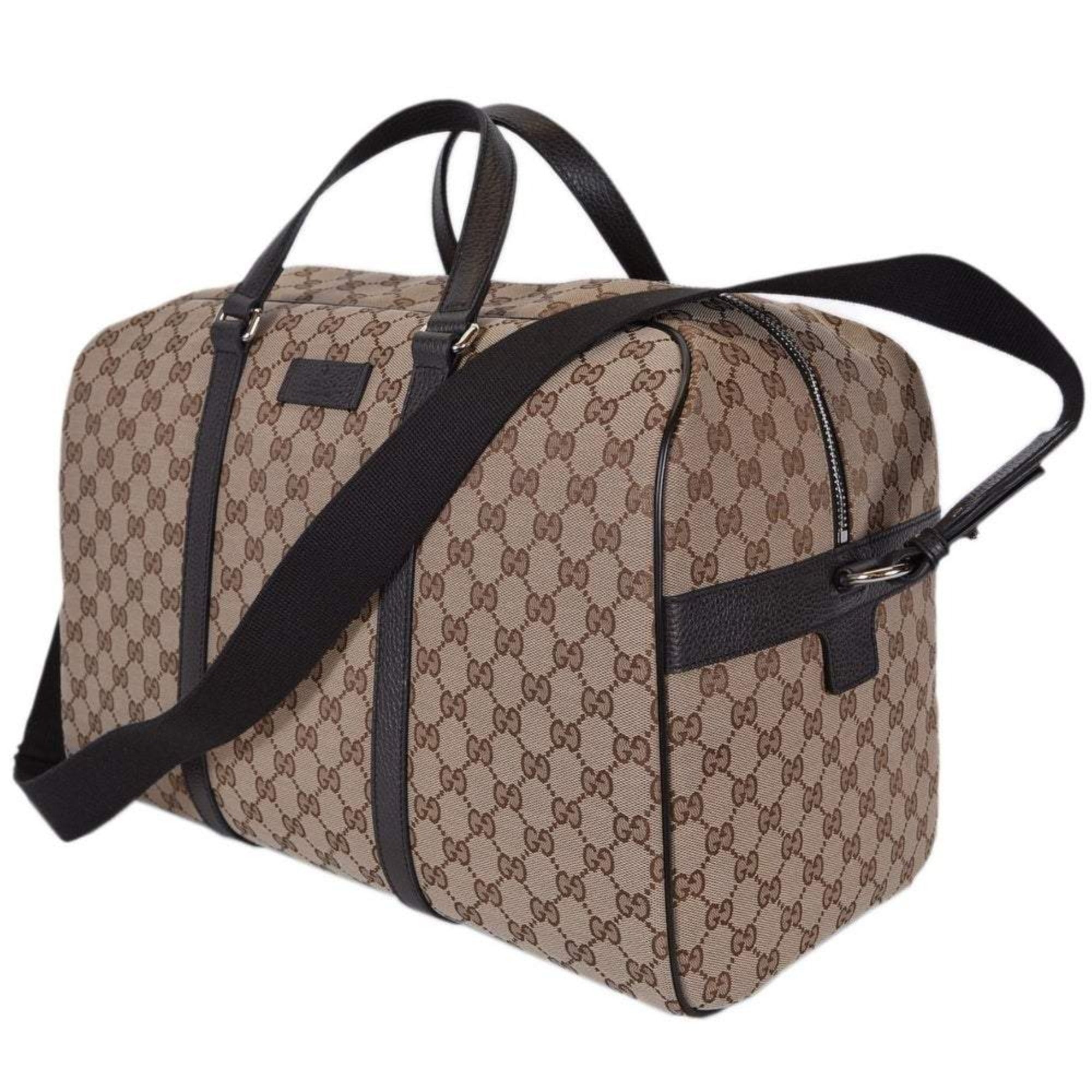 Luxury Gucci Duffle Bag: Stylish Travel in Beige Canvas & Leather -   Shop Bags LLC