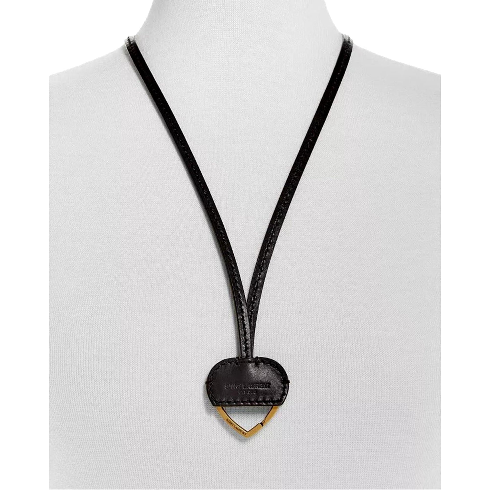 Luxury Leather Heart Keyring Necklace - Saint Laurent Black Patent -   Shop Bags 
