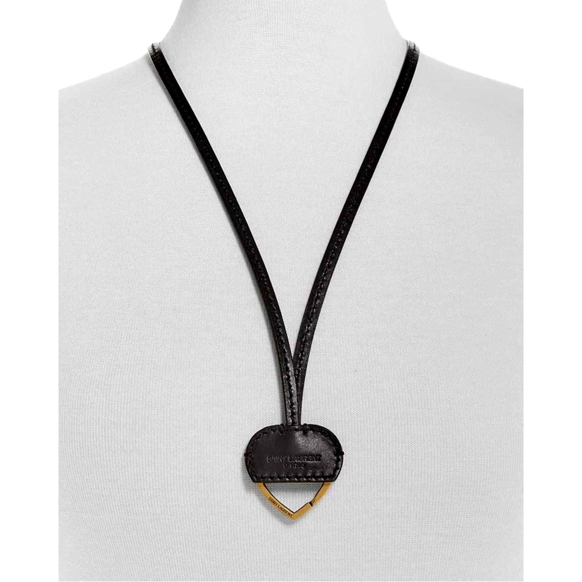Luxury Leather Heart Keyring Necklace - Saint Laurent Black Patent -   Shop Bags 