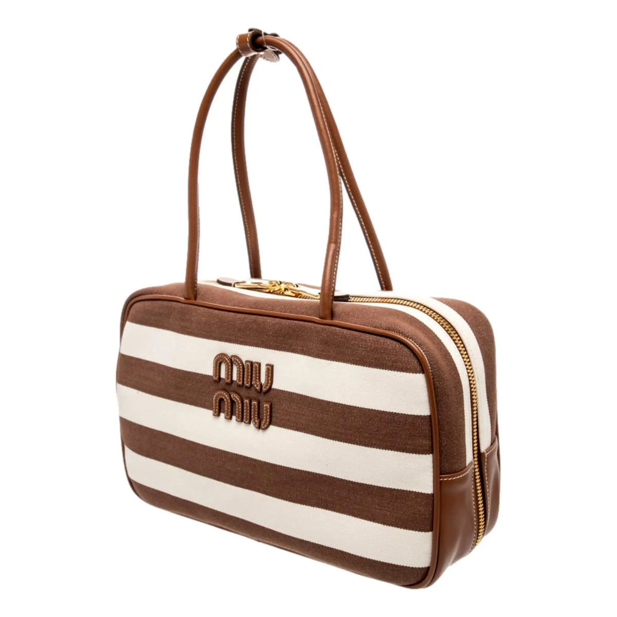 Luxury Miu Miu Brown White Striped Canvas Bag - Shop Now at Shop