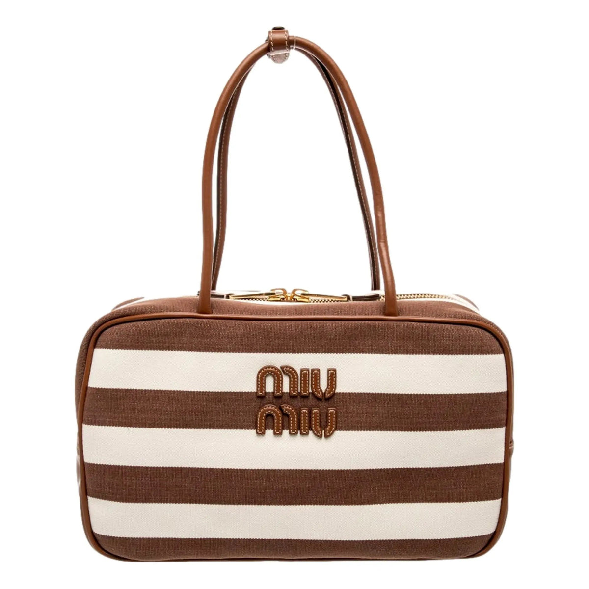 Luxury Miu Miu Brown White Striped Canvas Bag - Shop Now at Shop