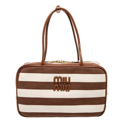 Luxury Miu Miu Brown White Striped Canvas Bag - Shop Now at Shop