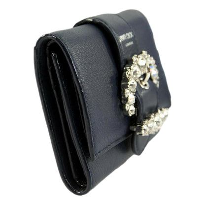 Luxury Trifold Wallet: Jimmy Choo Cheri Dark Blue Leather Wallet -   Shop Bags LLC 