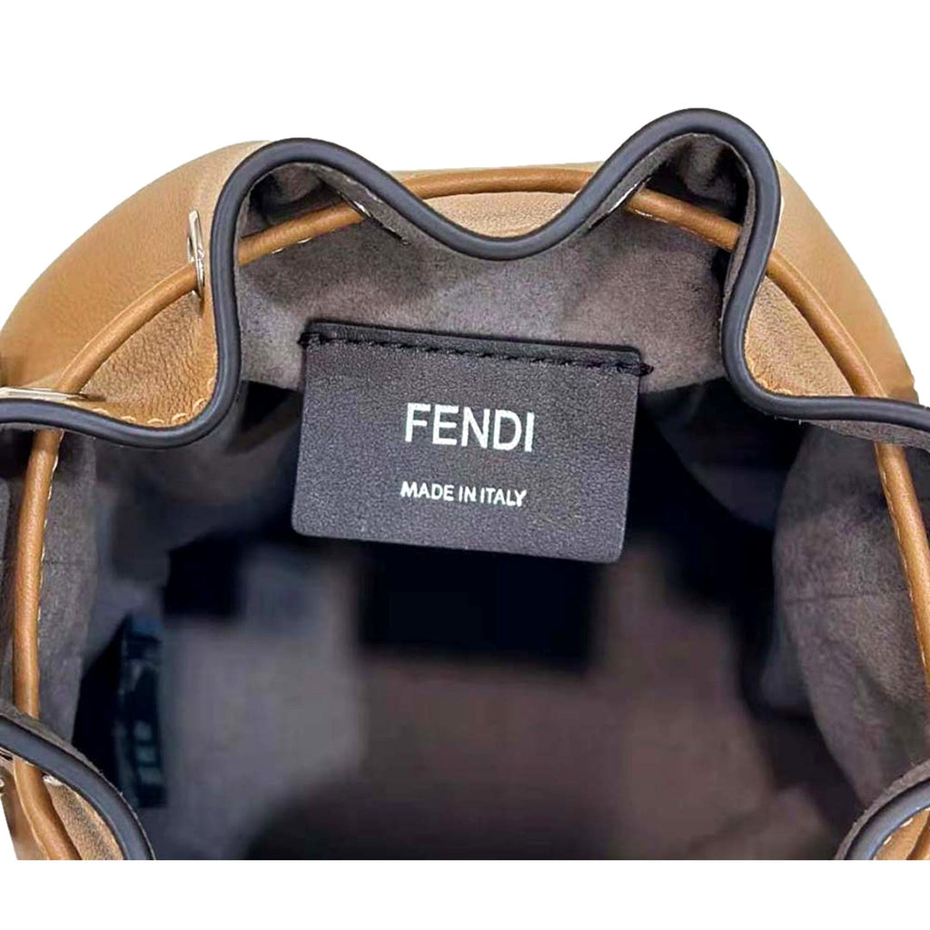 Mini Brown Bucket Bag by FENDI - Elegant Calfskin with Floral Accents -   Shop Bags LLC 