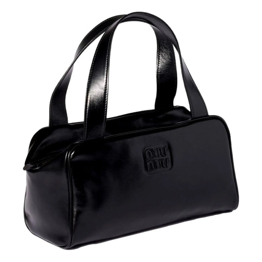 Miu Miu Black Top Handle Bowler Bag with Tonal Logo