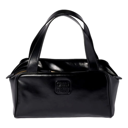 Miu Miu Black Top Handle Bowler Bag with Tonal Logo