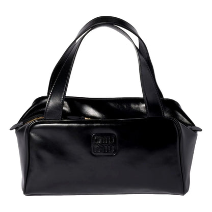 Miu Miu Black Top Handle Bowler Bag with Tonal Logo