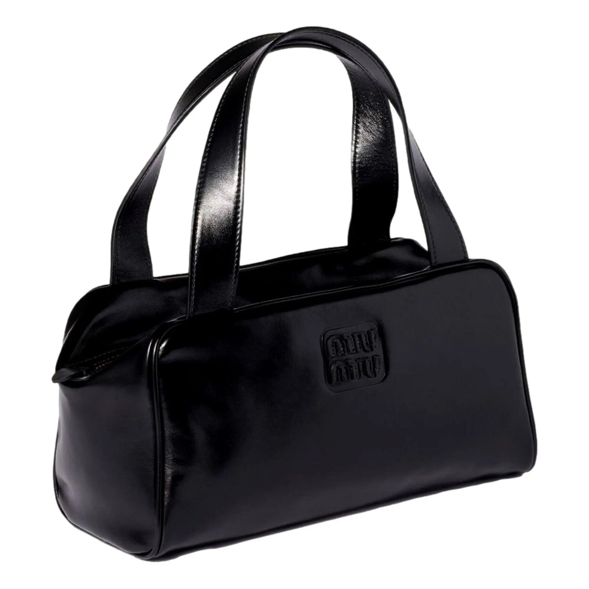 Miu Miu Black Top Handle Bowler Bag with Tonal Logo