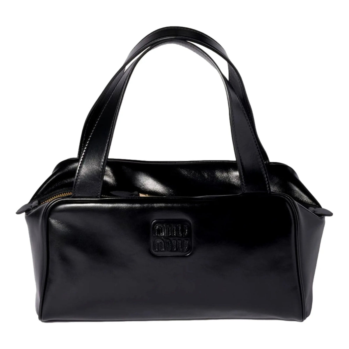 Miu Miu Black Top Handle Bowler Bag with Tonal Logo