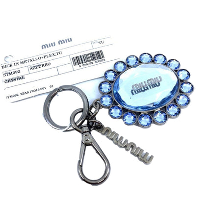 Miu Miu Crystal Key Chain - Elegant Rhinestone Bag Charm, Light Blue -   Shop Bags LLC