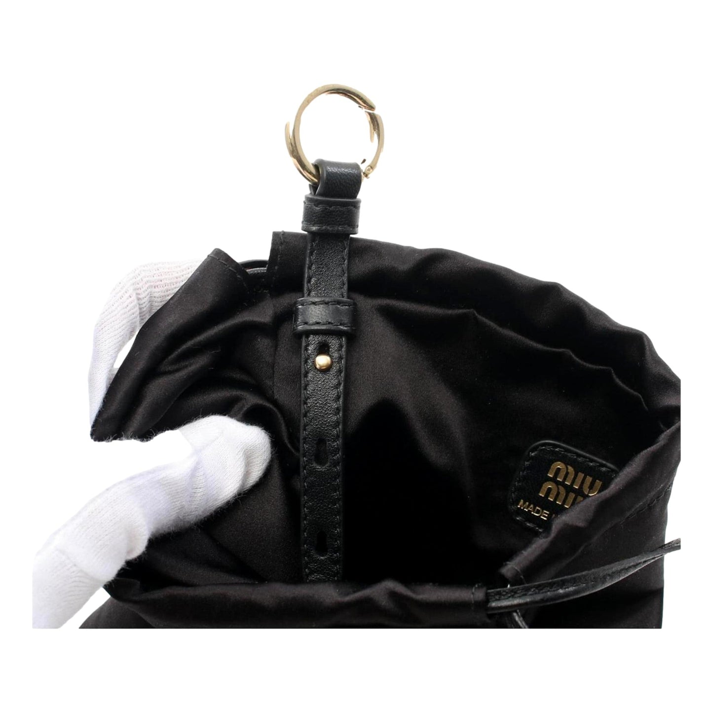 Miu Miu Duchesse Satin Mini Pouch Bag in Black -   Shop Bags LLC 