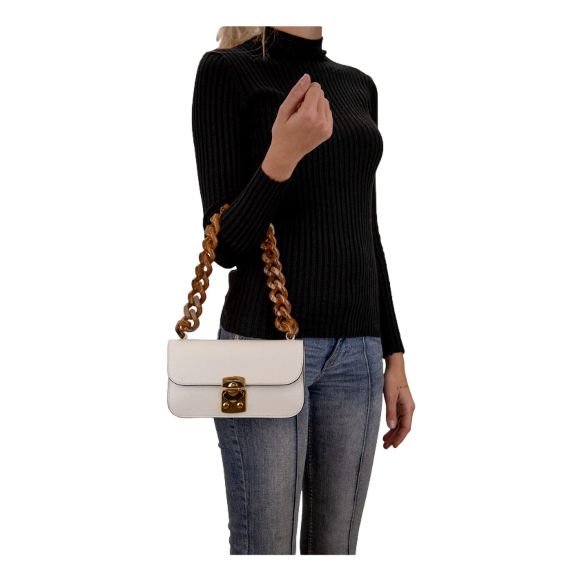 Miu Miu Madras Handbag: Luxury White Leather with Tortoise Chain -   Shop Bags LLC