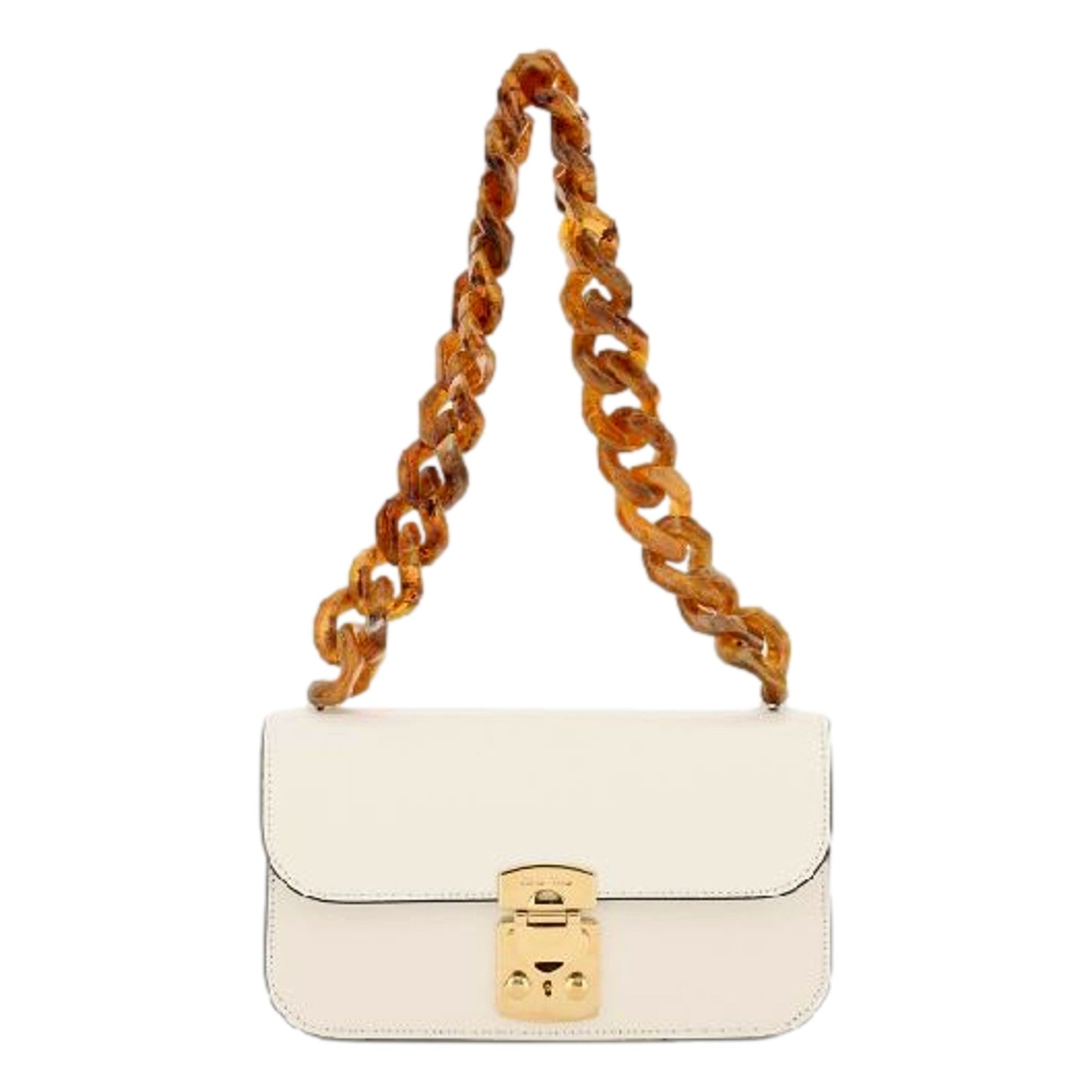 Miu Miu Madras Handbag: Luxury White Leather with Tortoise Chain -   Shop Bags LLC