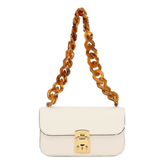 Miu Miu Madras Handbag: Luxury White Leather with Tortoise Chain -   Shop Bags LLC