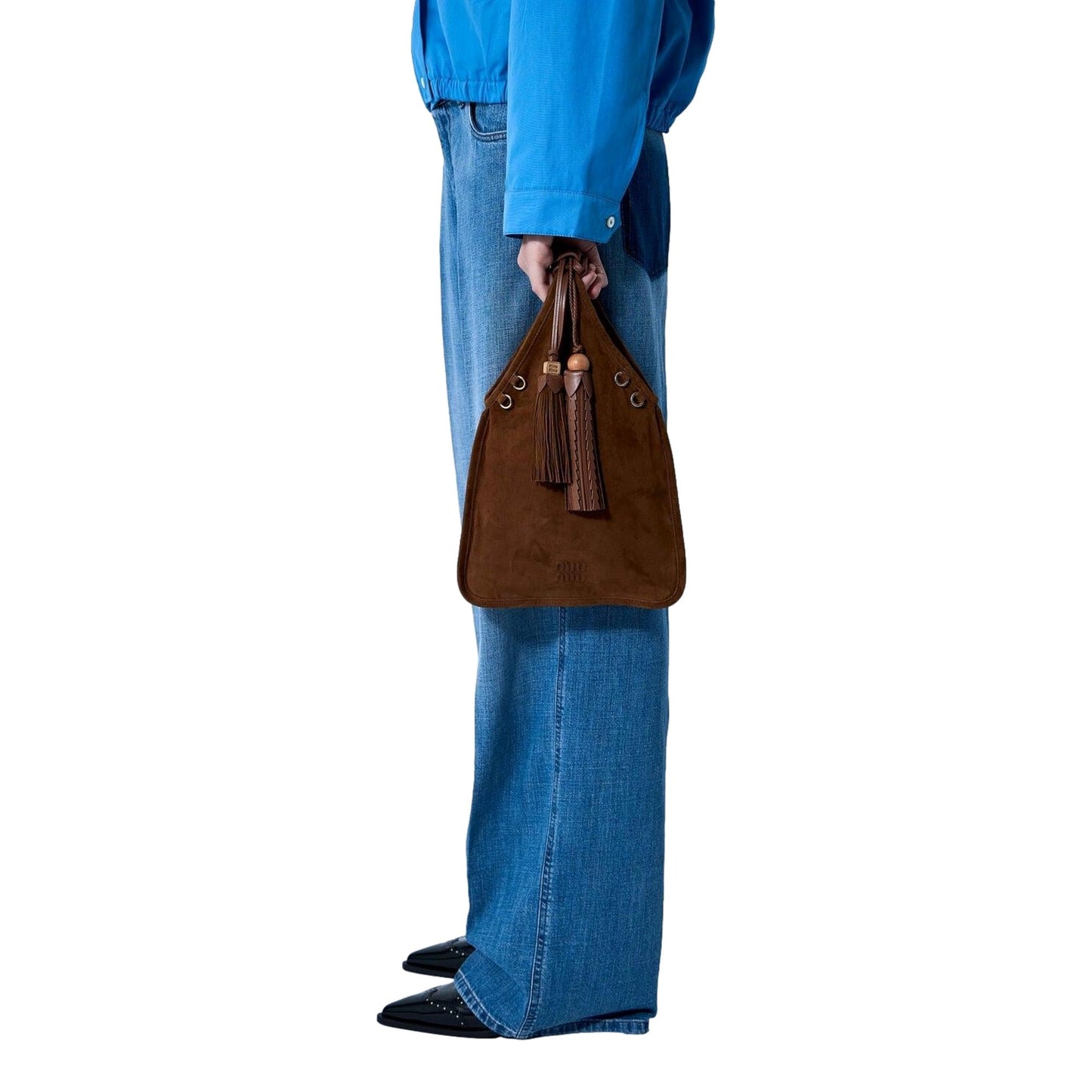 Miu Miu Mini Suede Handbag: Moro Brown with Tassel Charms