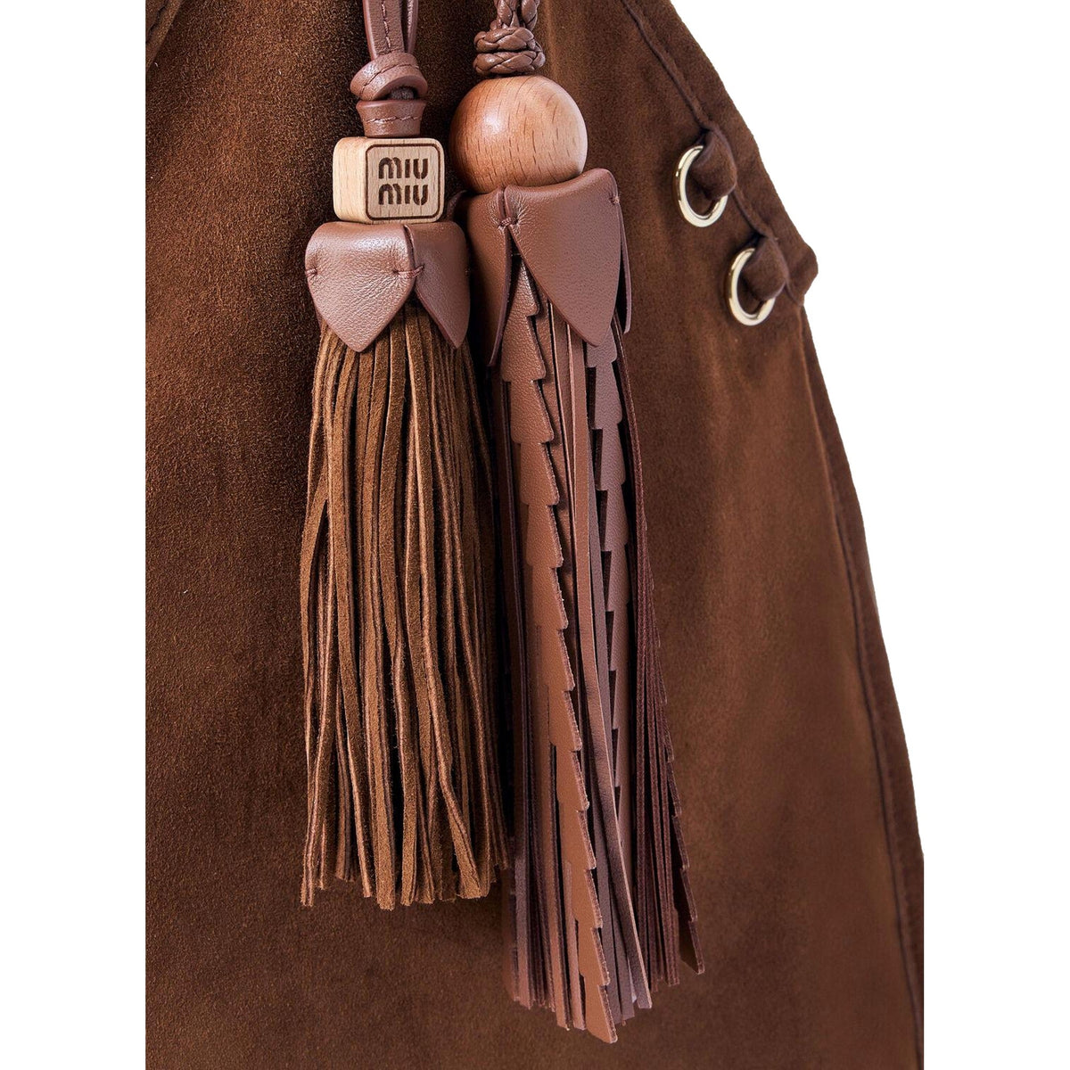 Miu Miu Mini Suede Handbag: Moro Brown with Tassel Charms
