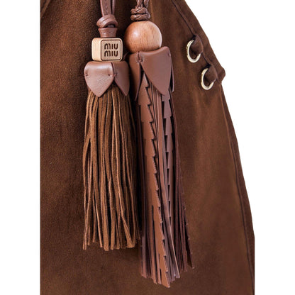 Miu Miu Mini Suede Handbag: Moro Brown with Tassel Charms