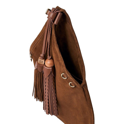 Miu Miu Mini Suede Handbag: Moro Brown with Tassel Charms