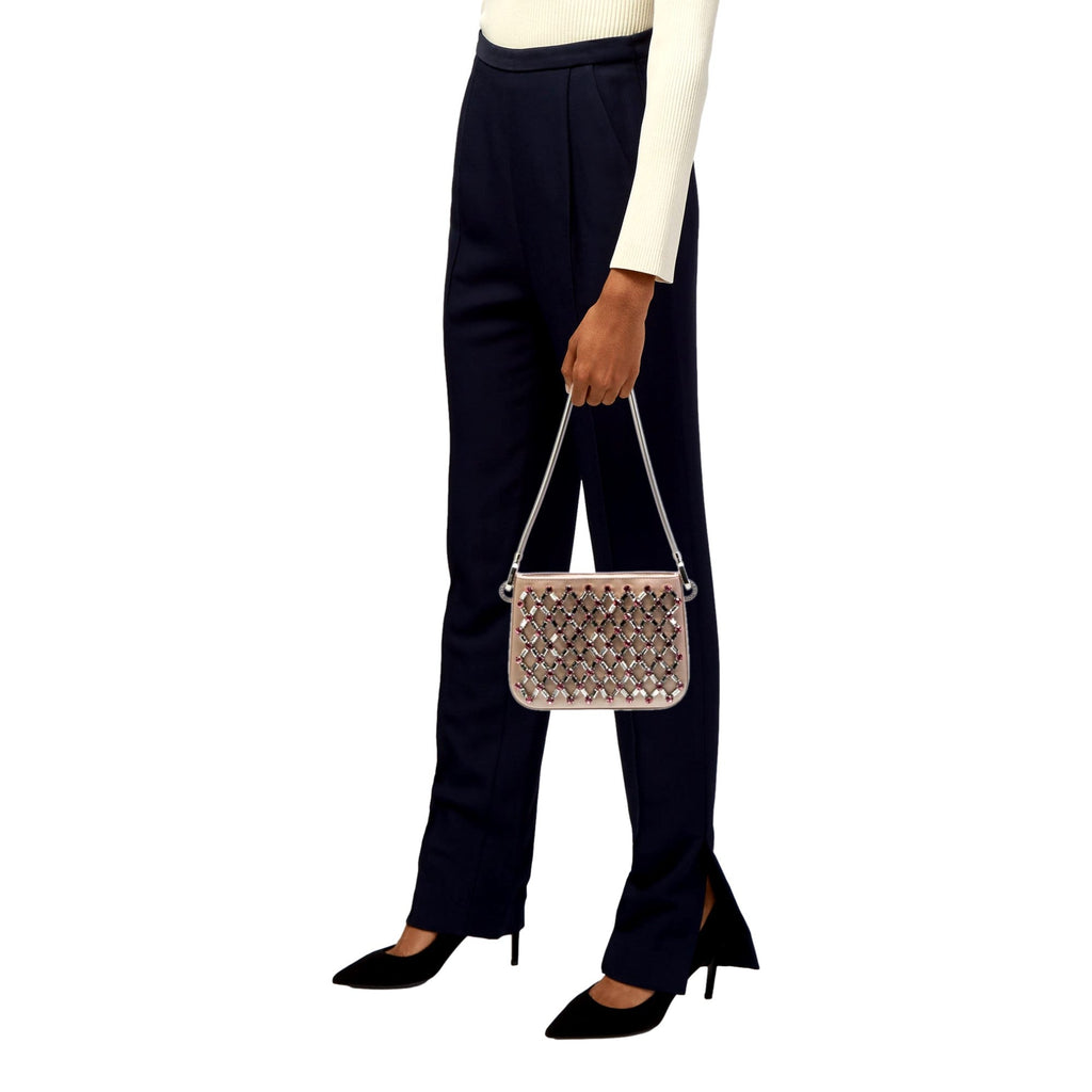 Miu Miu Sassy Handbag: Crystal Embellished Pink Satin Elegance -   Shop Bags LLC