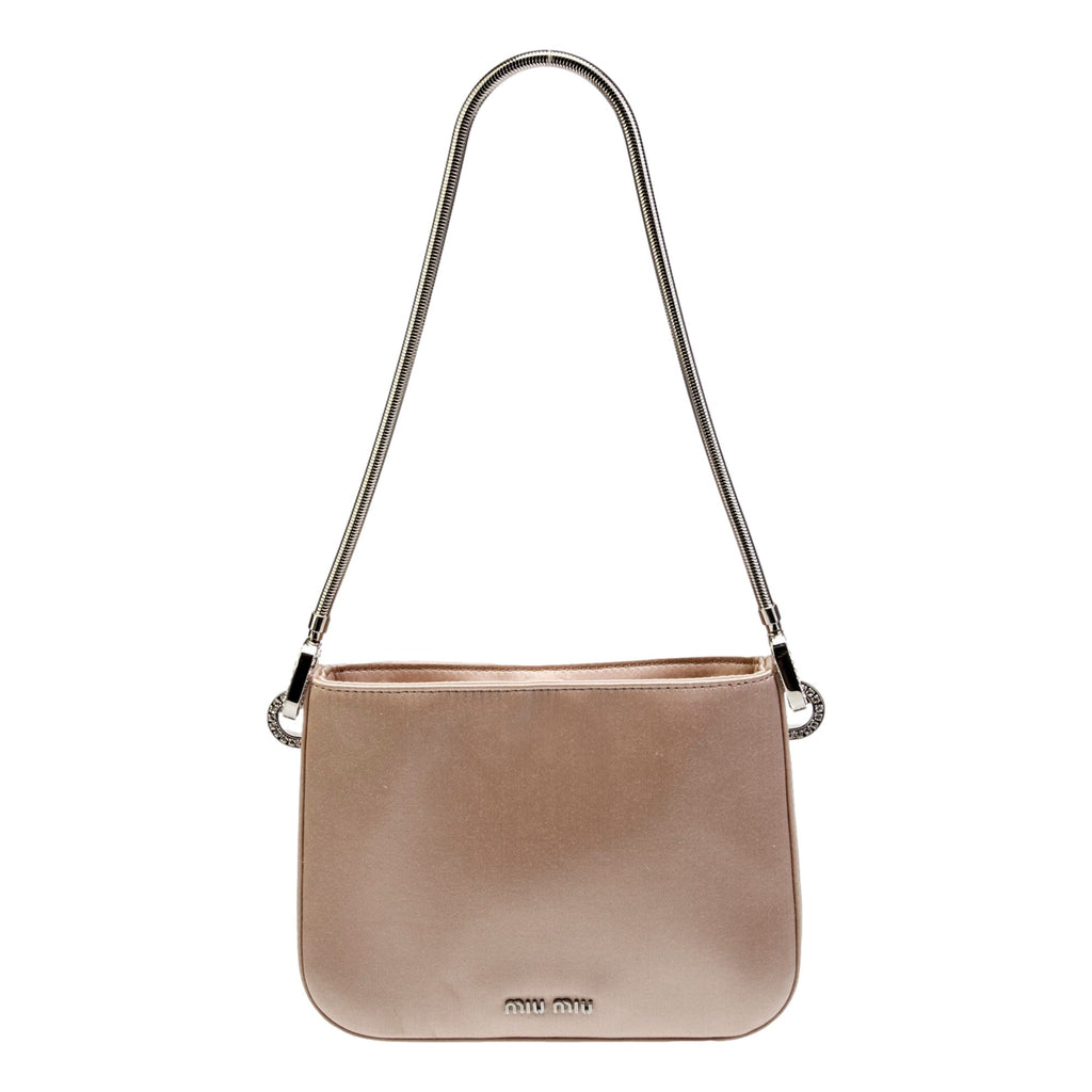 Miu Miu Sassy Handbag: Crystal Embellished Pink Satin Elegance -   Shop Bags LLC