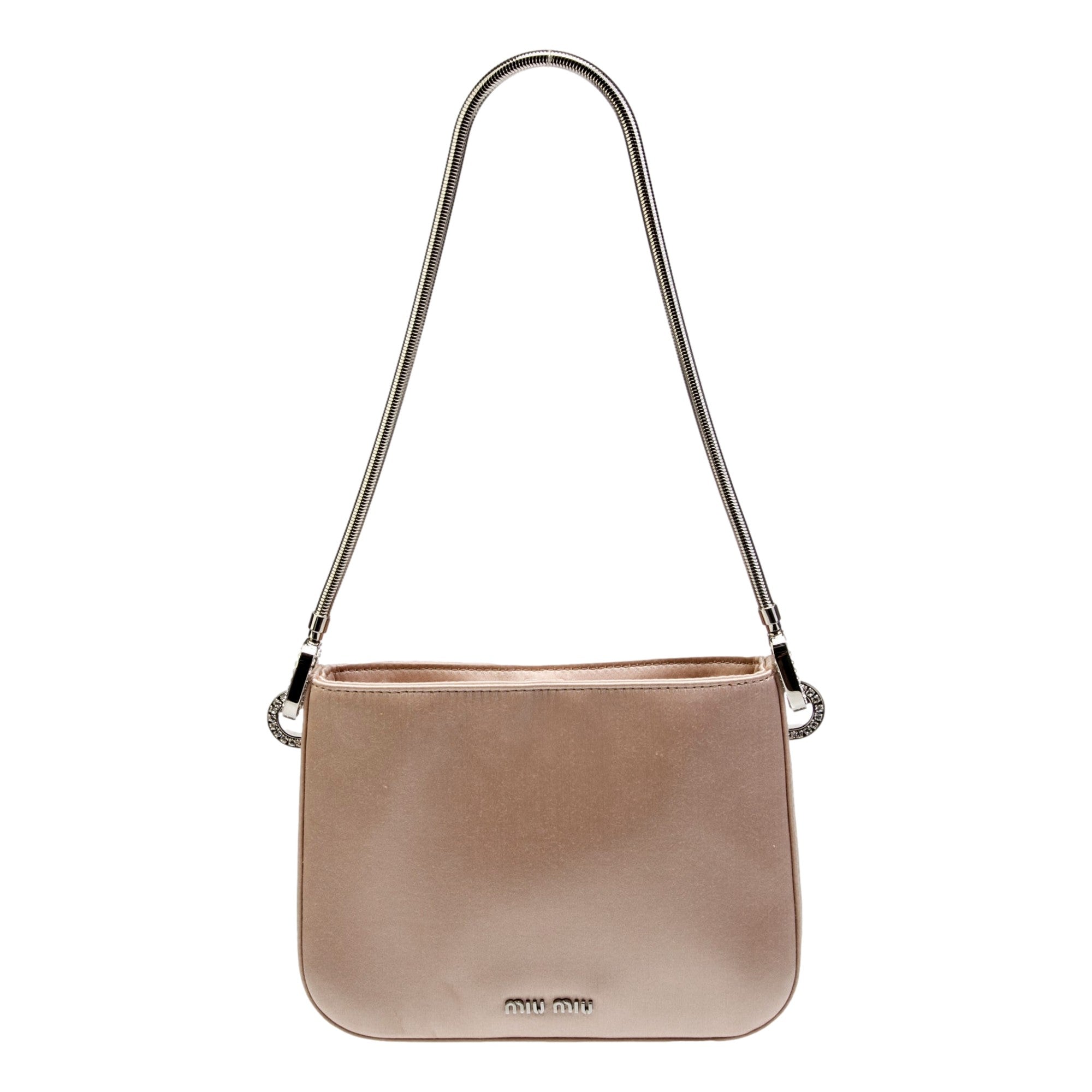 Miu Miu Sassy Handbag: Crystal Embellished Pink Satin Elegance -   Shop Bags LLC