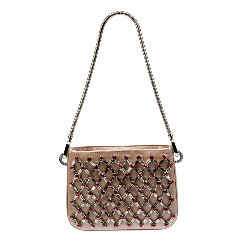 Miu Miu Sassy Handbag: Crystal Embellished Pink Satin Elegance -   Shop Bags LLC