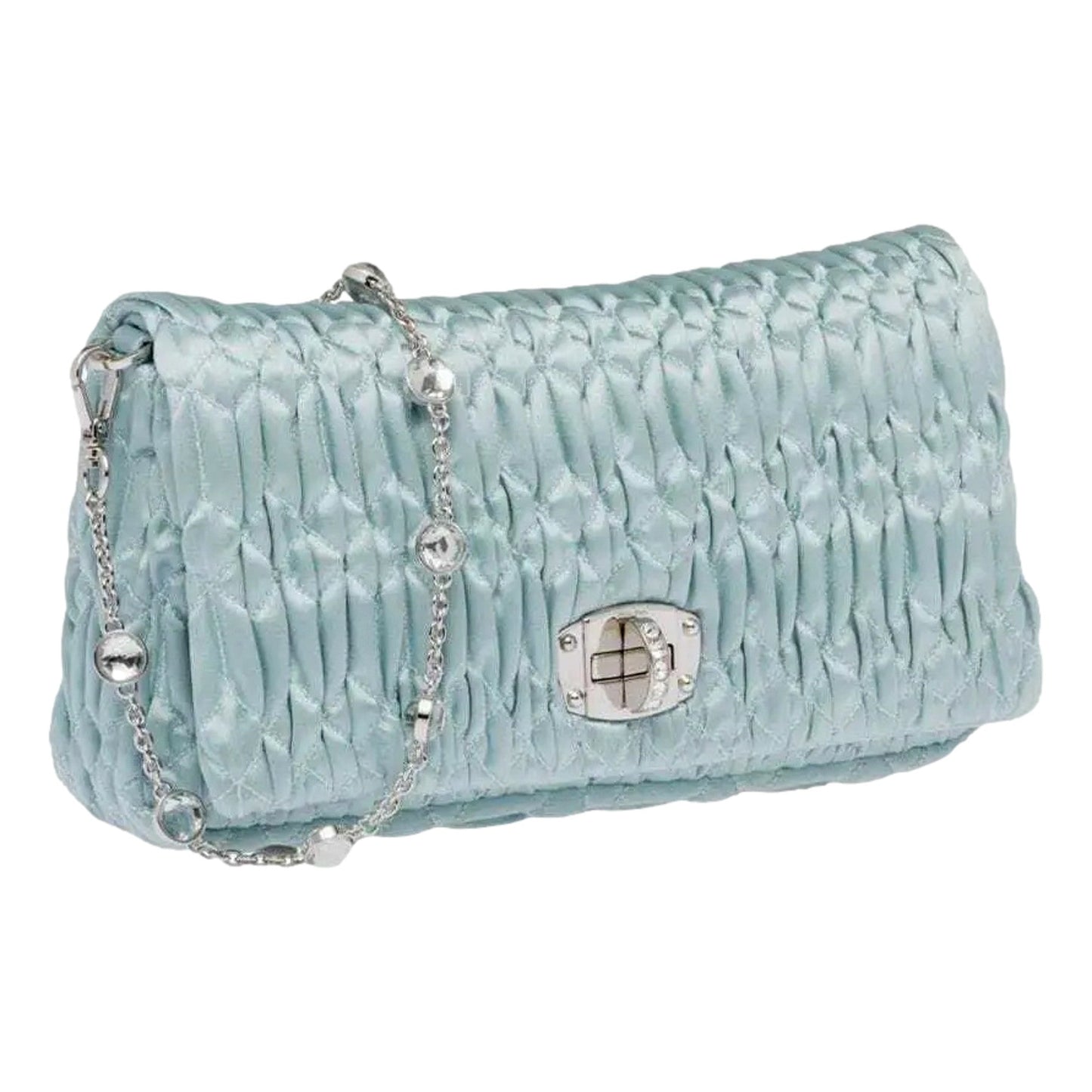 Miu Miu Satin Quilted Crystal Embellished Chain Crossbody Bag Sale -   Shop Bags LLC 