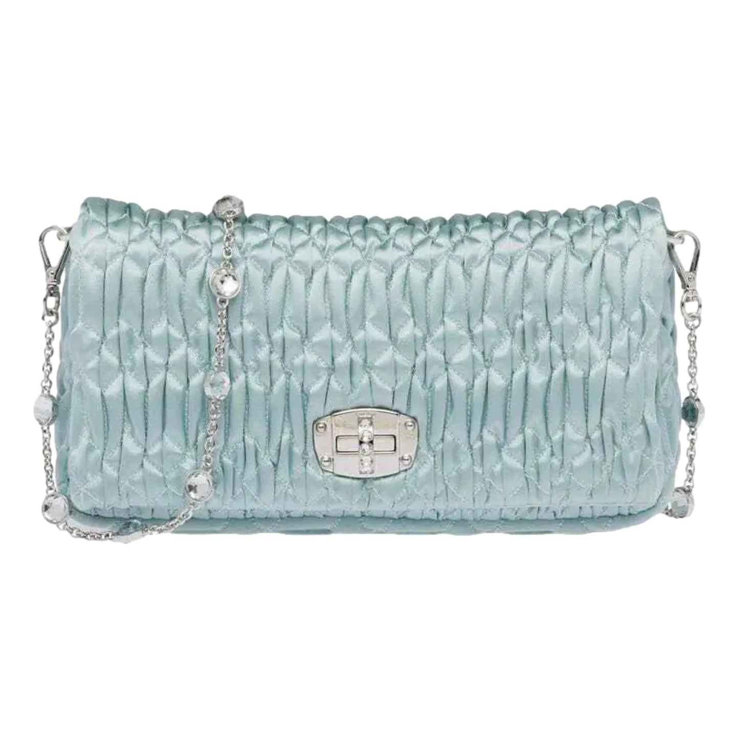 Miu Miu Satin Quilted Crystal Embellished Chain Crossbody Bag Sale -   Shop Bags LLC 