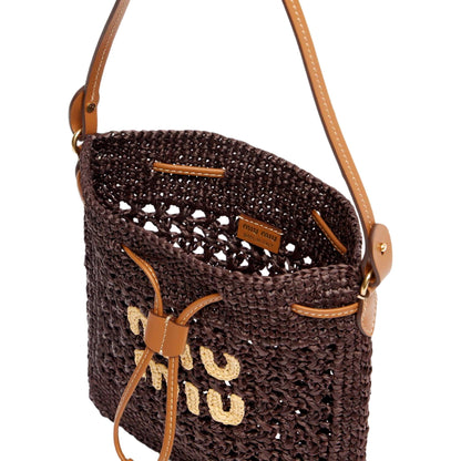 Miu Miu Woven Raffia Mini Bucket Bag in Chocolate Brown -   Shop Bags LLC 