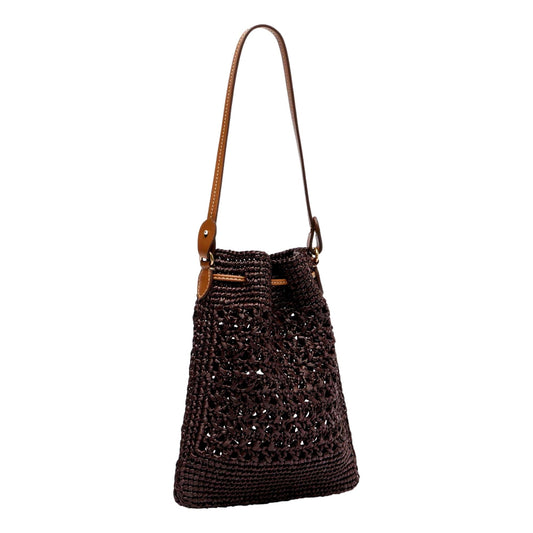 Miu Miu Woven Raffia Mini Bucket Bag in Chocolate Brown -   Shop Bags LLC 