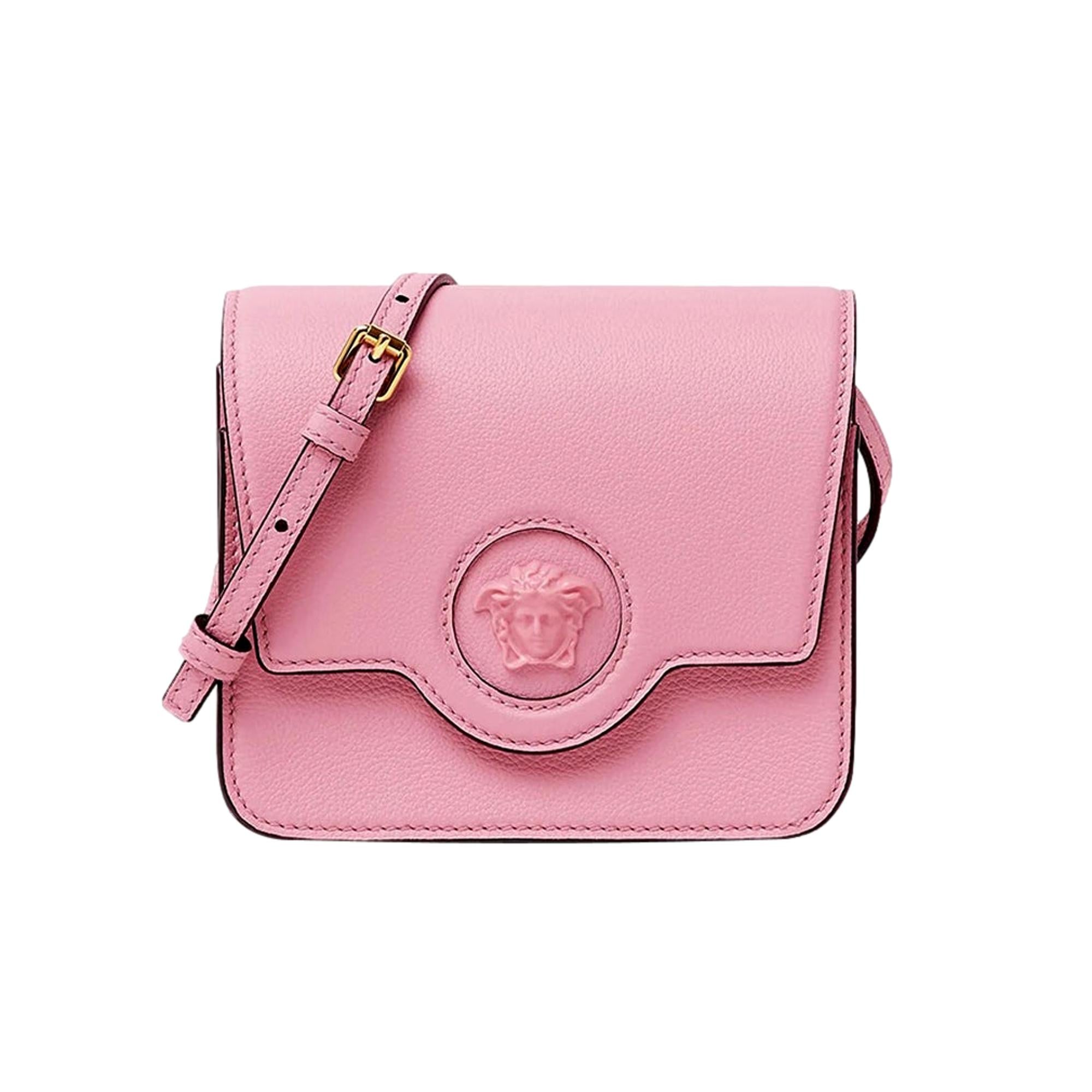 Pink Pebbled Leather Crossbody Bag - Versace Luxury & Style -   Shop Bags 