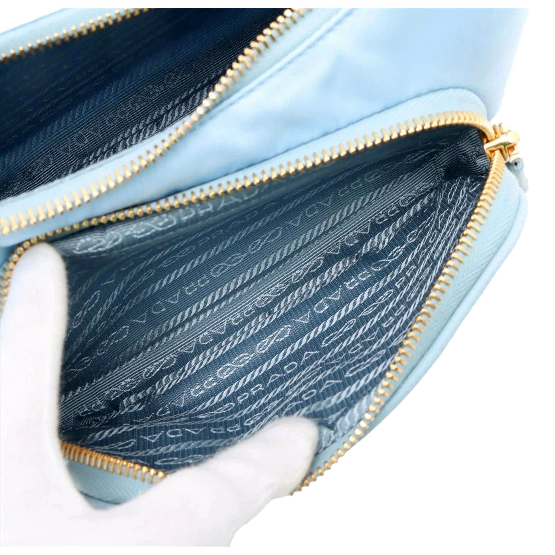 Prada 2Way Tessuto Nylon Cielo Blue Ostrich Leather Shoulder Handbag -   Shop Bags LLC 