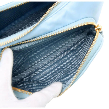 Prada 2Way Tessuto Nylon Cielo Blue Ostrich Leather Shoulder Handbag -   Shop Bags LLC 