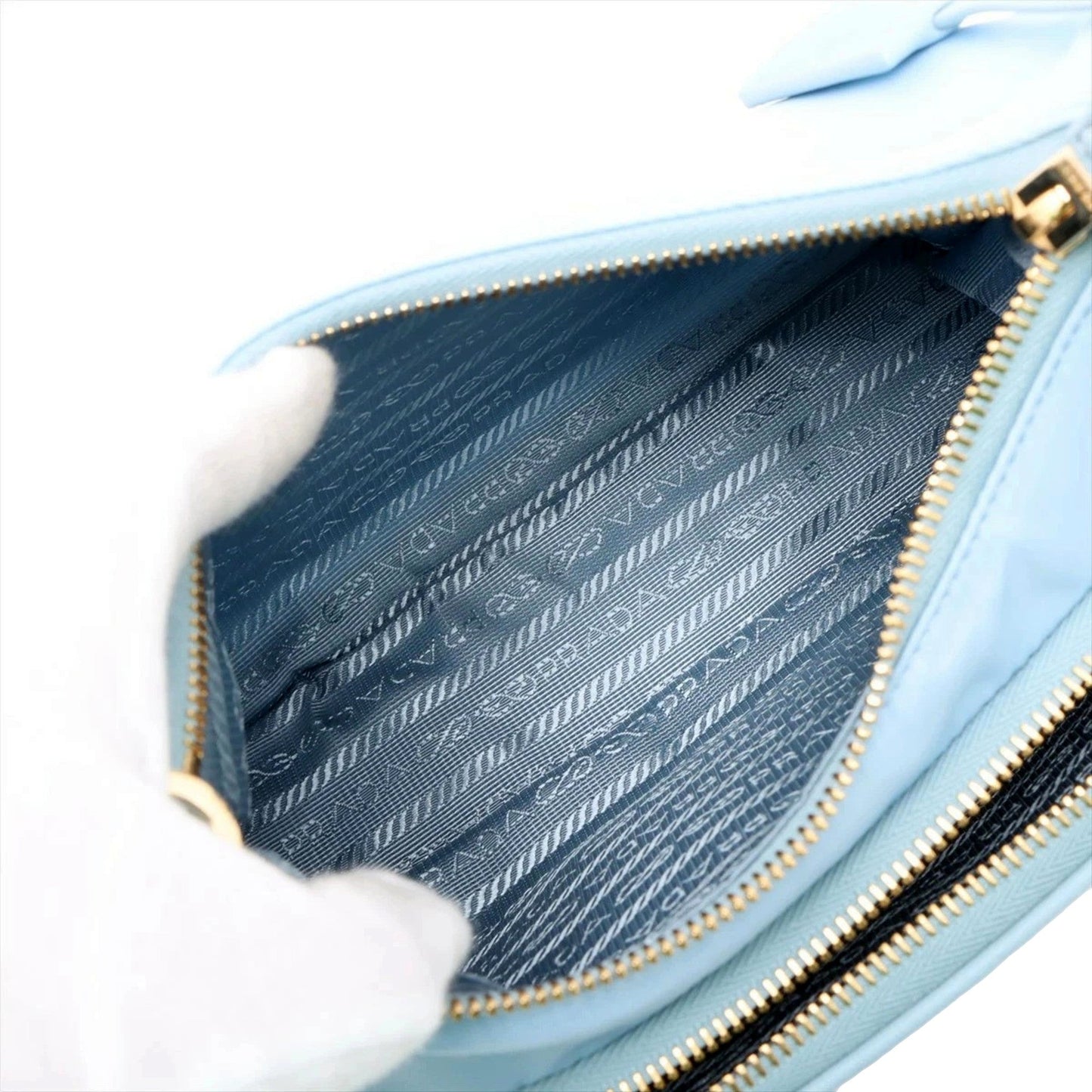 Prada 2Way Tessuto Nylon Cielo Blue Ostrich Leather Shoulder Handbag -   Shop Bags LLC 