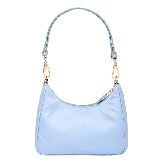Prada 2Way Tessuto Nylon Cielo Blue Ostrich Leather Shoulder Handbag -   Shop Bags LLC 