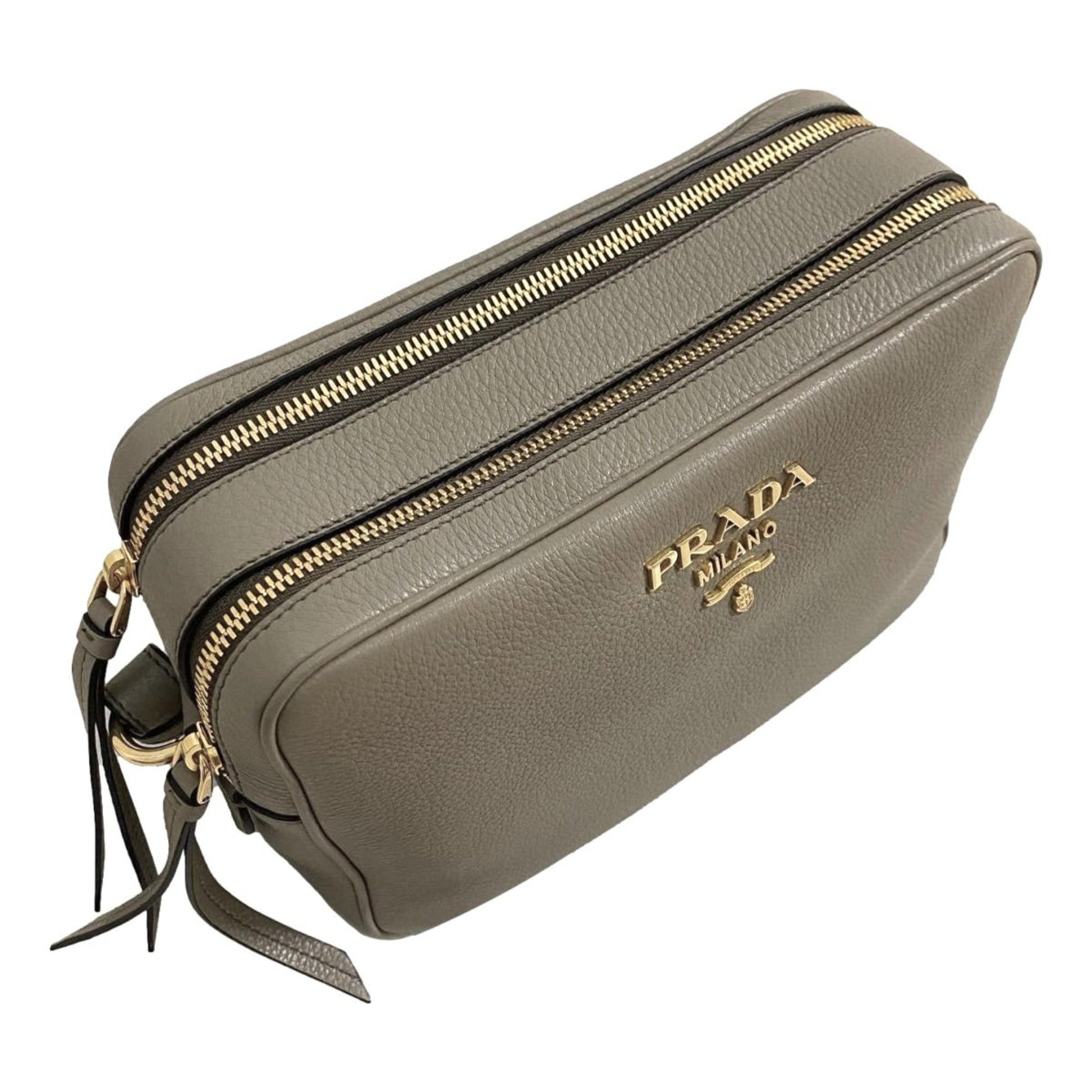 Prada Argilla Grey Leather Crossbody - Elegance Meets Functionality -   Shop Bags LLC