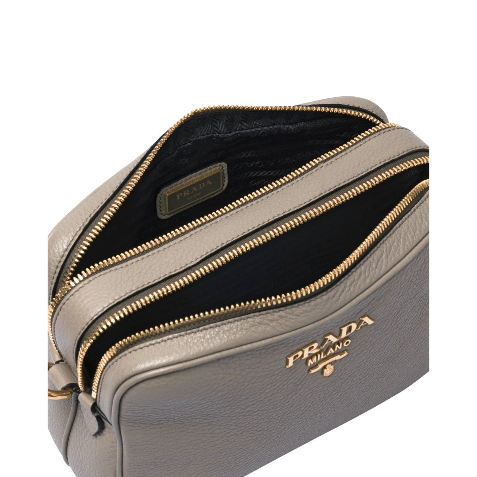 Prada Argilla Grey Leather Crossbody - Elegance Meets Functionality -   Shop Bags LLC